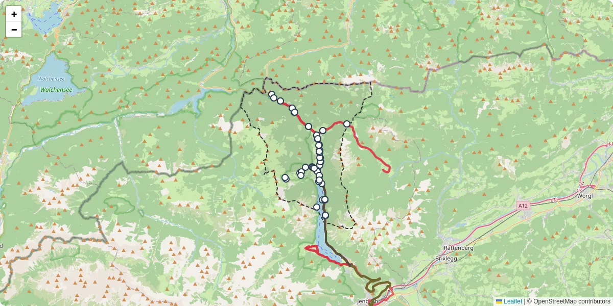 Nahverkehrsnetz in achenkirch, Österreich - Buslinien, Haltestellen und Verbindungen auf der Karte