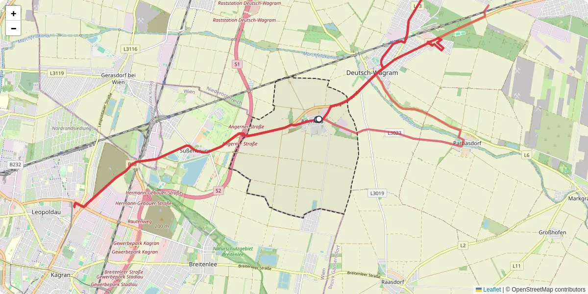 Nahverkehrsnetz in aderklaa, Österreich - Buslinien, Haltestellen und Verbindungen auf der Karte