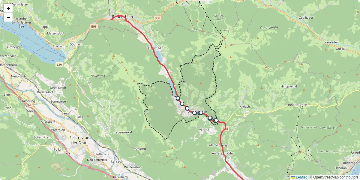 Nahverkehrsnetz in afritz-am-see, Österreich - Buslinien, Haltestellen und Verbindungen auf der Karte