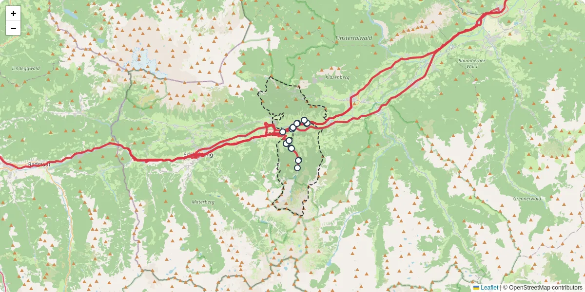 Nahverkehrsnetz in aich, Österreich - Buslinien, Haltestellen und Verbindungen auf der Karte