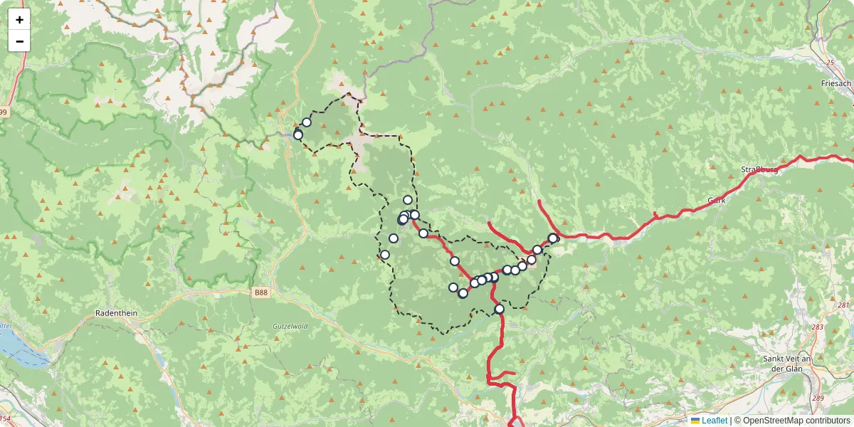 Nahverkehrsnetz in albeck, Österreich - Buslinien, Haltestellen und Verbindungen auf der Karte