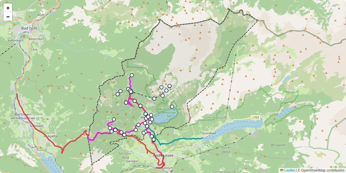Nahverkehrsnetz in altaussee, Österreich - Buslinien, Haltestellen und Verbindungen auf der Karte