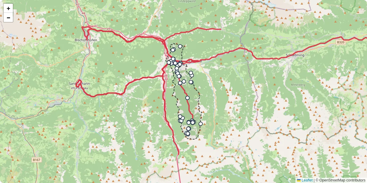 Nahverkehrsnetz in altenmarkt-im-pongau, Österreich - Buslinien, Haltestellen und Verbindungen auf der Karte