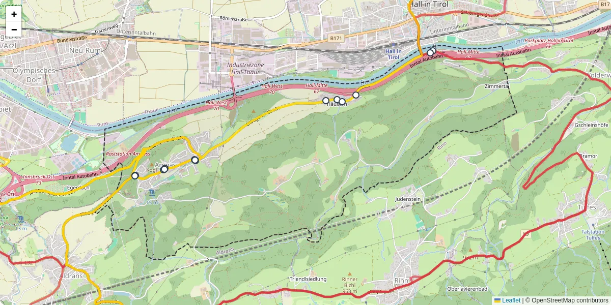Nahverkehrsnetz in ampass, Österreich - Buslinien, Haltestellen und Verbindungen auf der Karte