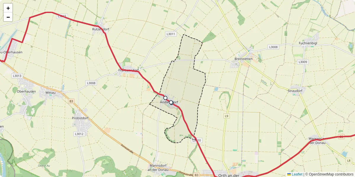 Nahverkehrsnetz in andlersdorf, Österreich - Buslinien, Haltestellen und Verbindungen auf der Karte