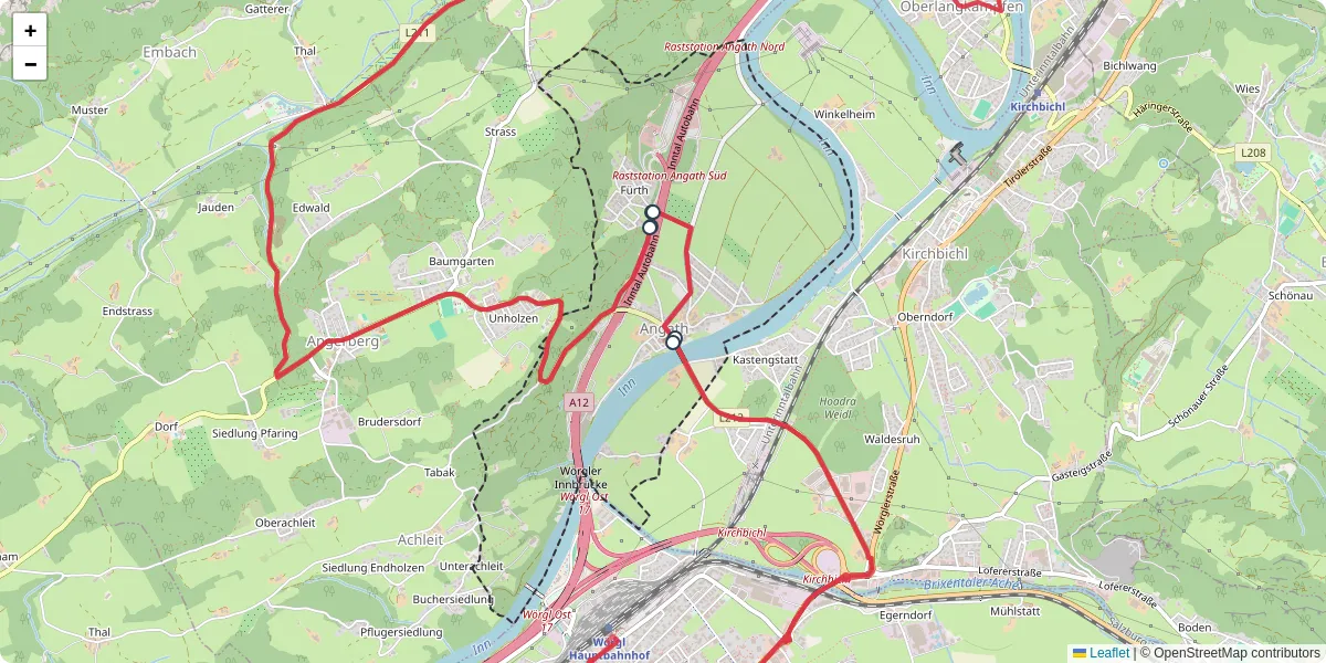 Nahverkehrsnetz in angath, Österreich - Buslinien, Haltestellen und Verbindungen auf der Karte