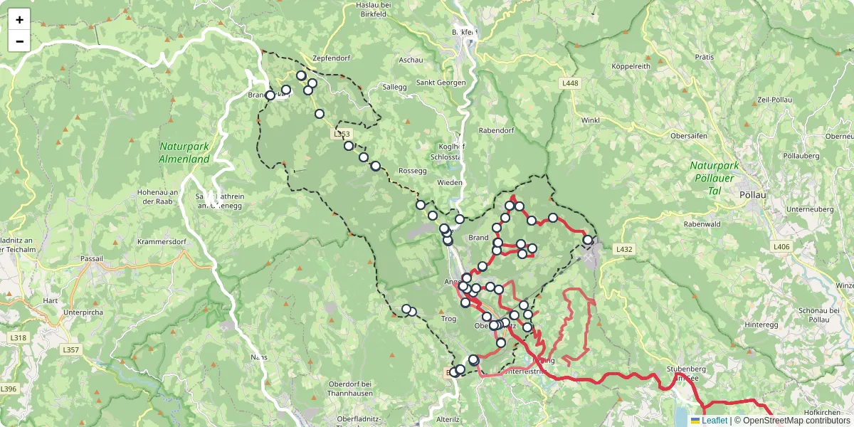 Nahverkehrsnetz in anger, Österreich - Buslinien, Haltestellen und Verbindungen auf der Karte