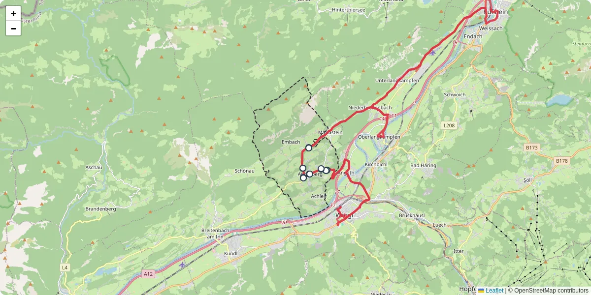 Nahverkehrsnetz in angerberg, Österreich - Buslinien, Haltestellen und Verbindungen auf der Karte