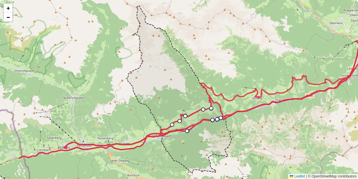 Nahverkehrsnetz in anras, Österreich - Buslinien, Haltestellen und Verbindungen auf der Karte