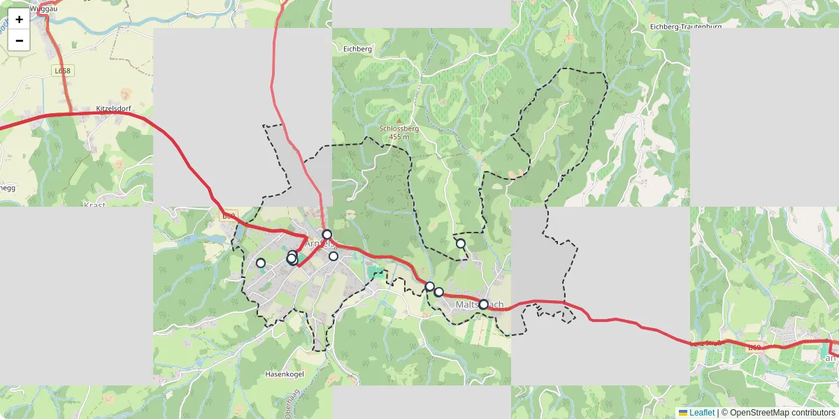 Nahverkehrsnetz in arnfels, Österreich - Buslinien, Haltestellen und Verbindungen auf der Karte