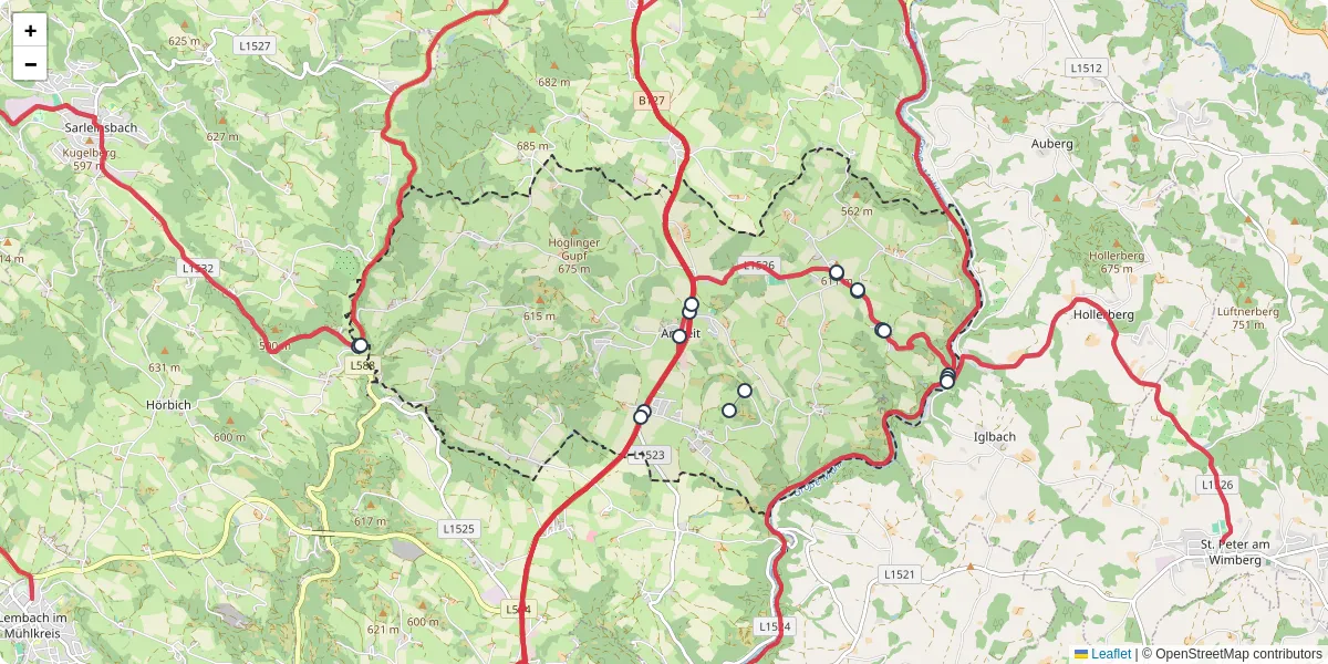 Nahverkehrsnetz in arnreit, Österreich - Buslinien, Haltestellen und Verbindungen auf der Karte