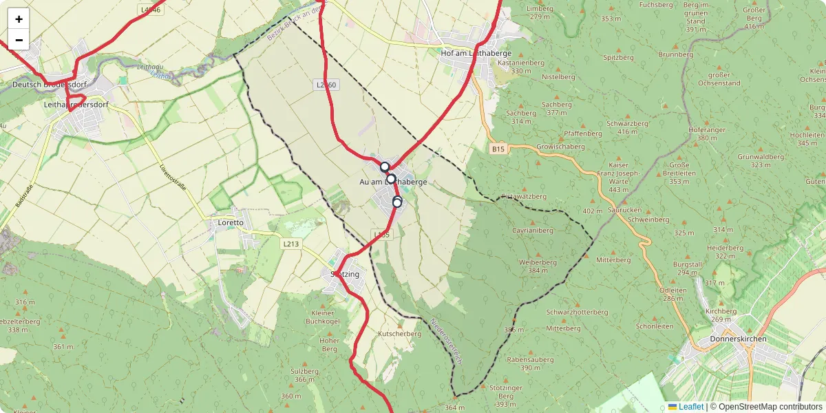 Nahverkehrsnetz in au-am-leithaberge, Österreich - Buslinien, Haltestellen und Verbindungen auf der Karte