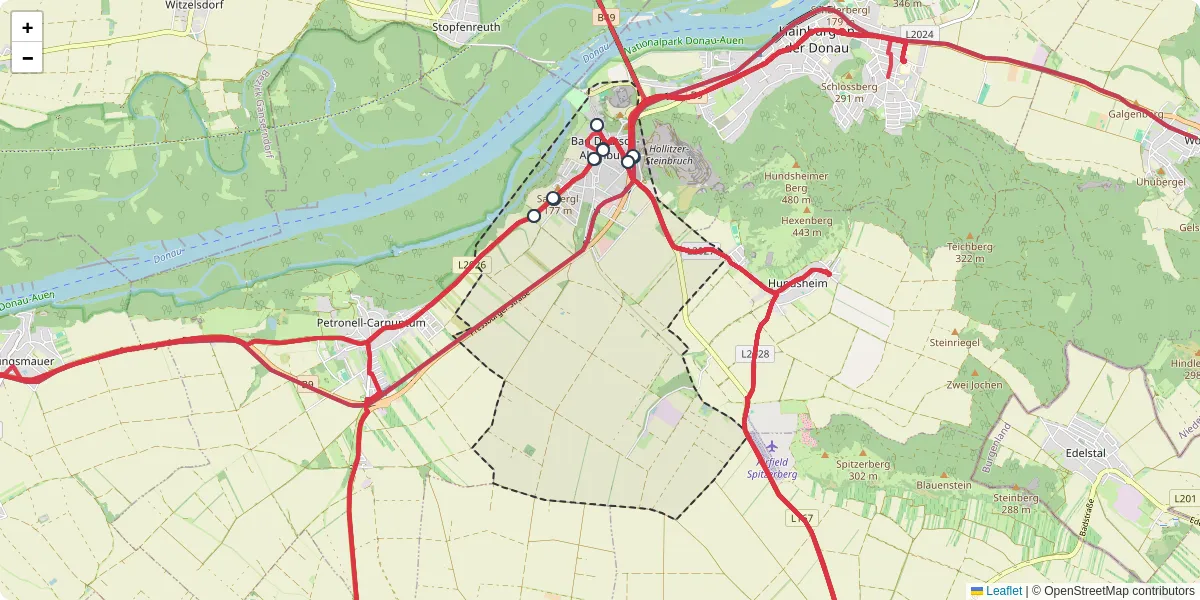 Nahverkehrsnetz in bad-deutsch-altenburg, Österreich - Buslinien, Haltestellen und Verbindungen auf der Karte