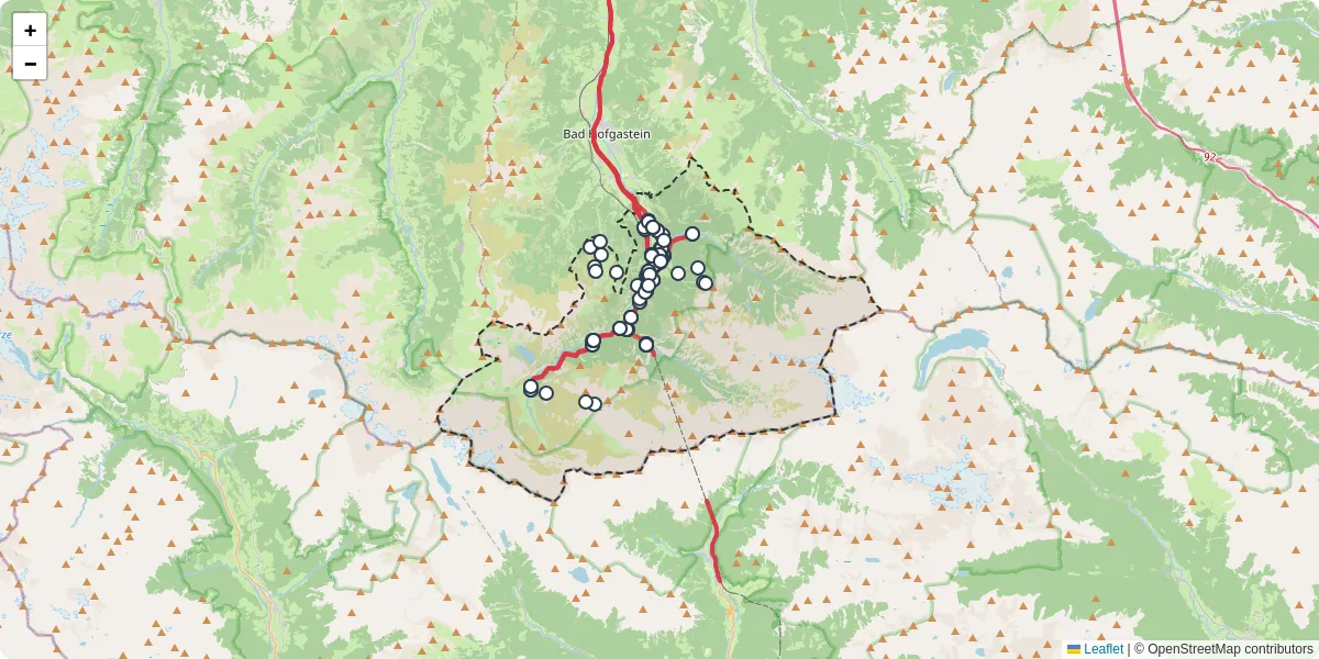Nahverkehrsnetz in bad-gastein, Österreich - Buslinien, Haltestellen und Verbindungen auf der Karte