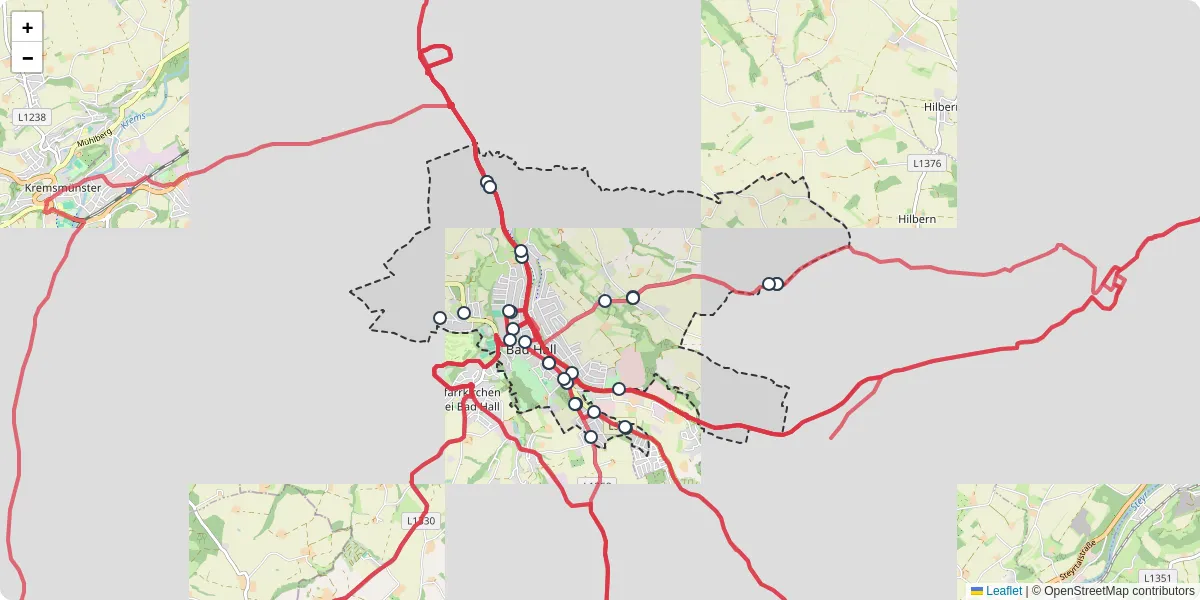Nahverkehrsnetz in bad-hall, Österreich - Buslinien, Haltestellen und Verbindungen auf der Karte