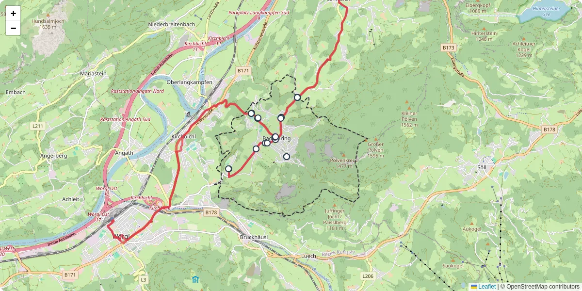 Nahverkehrsnetz in bad-haring, Österreich - Buslinien, Haltestellen und Verbindungen auf der Karte