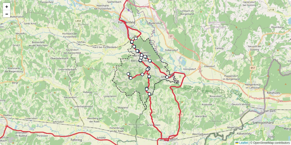 Nahverkehrsnetz in bad-loipersdorf, Österreich - Buslinien, Haltestellen und Verbindungen auf der Karte