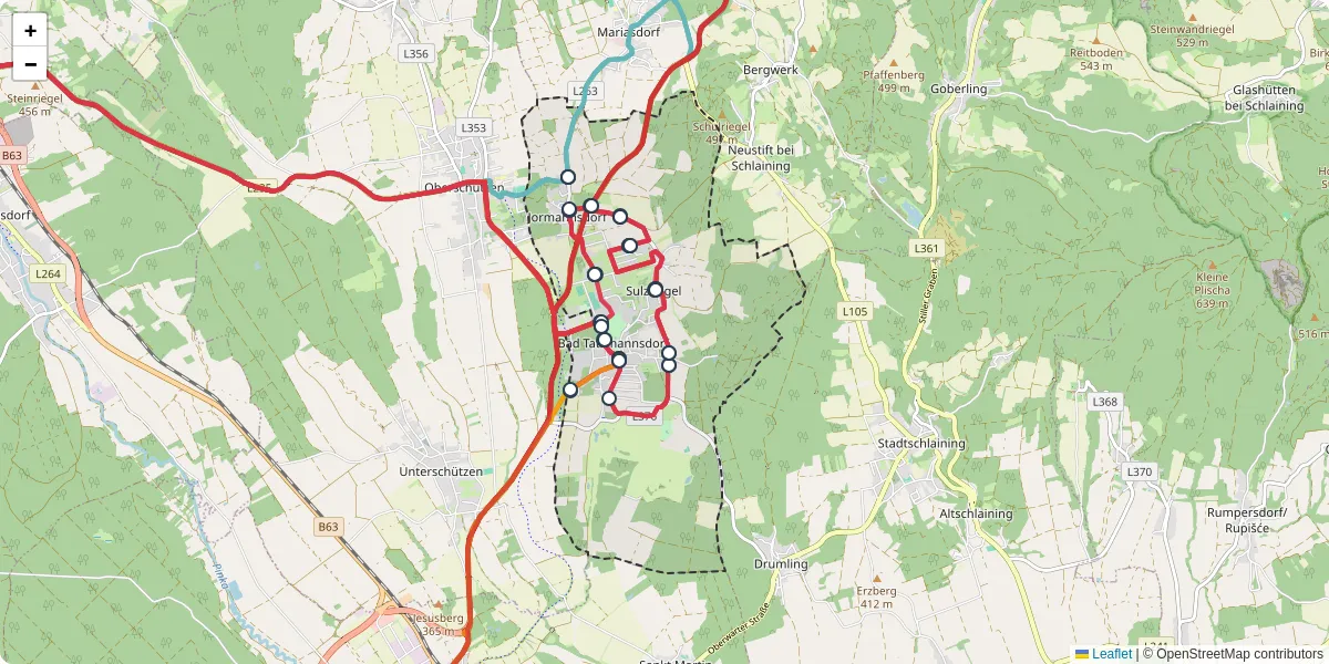 Nahverkehrsnetz in bad-tatzmannsdorf, Österreich - Buslinien, Haltestellen und Verbindungen auf der Karte