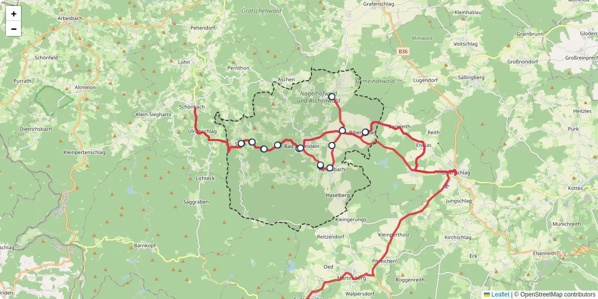 Nahverkehrsnetz in bad-traunstein, Österreich - Buslinien, Haltestellen und Verbindungen auf der Karte