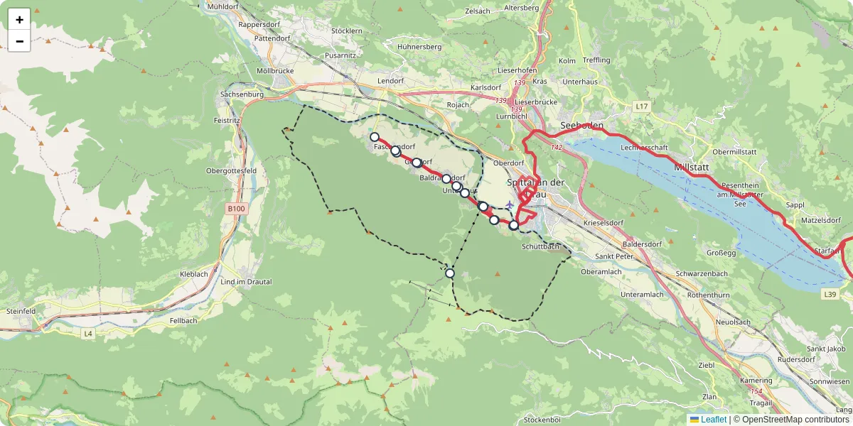 Nahverkehrsnetz in baldramsdorf, Österreich - Buslinien, Haltestellen und Verbindungen auf der Karte