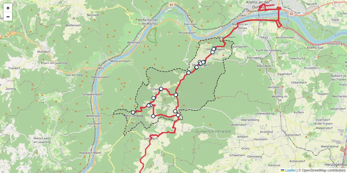 Nahverkehrsnetz in bergern-im-dunkelsteinerwald, Österreich - Buslinien, Haltestellen und Verbindungen auf der Karte