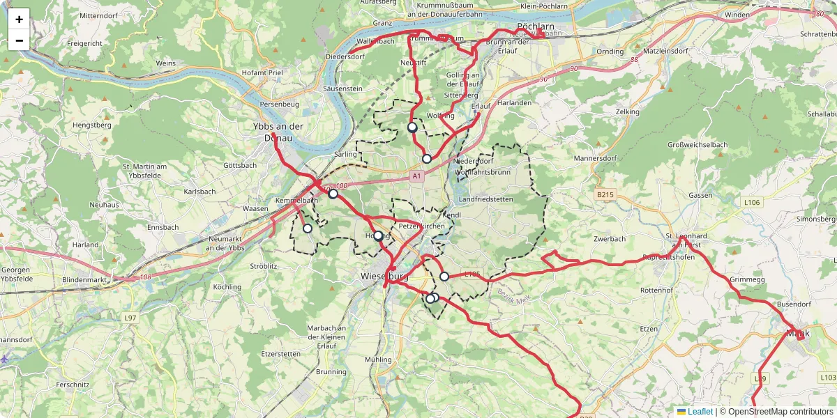 Nahverkehrsnetz in bergland, Österreich - Buslinien, Haltestellen und Verbindungen auf der Karte