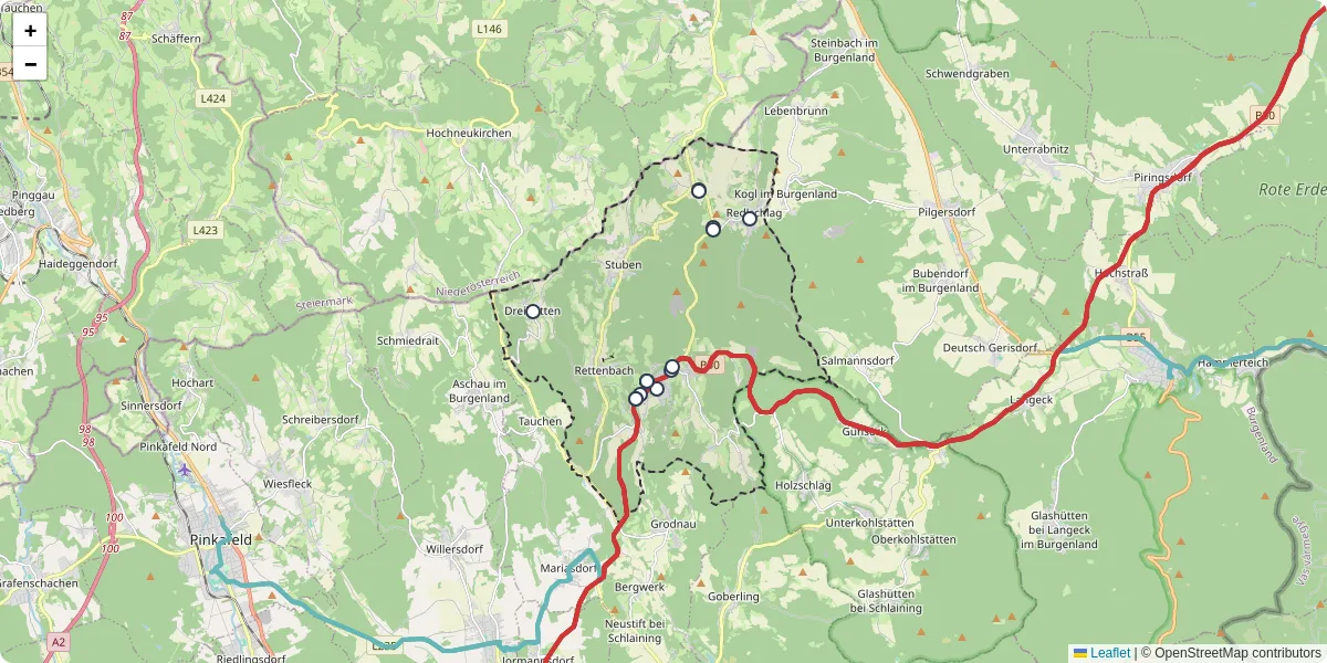 Nahverkehrsnetz in bernstein, Österreich - Buslinien, Haltestellen und Verbindungen auf der Karte