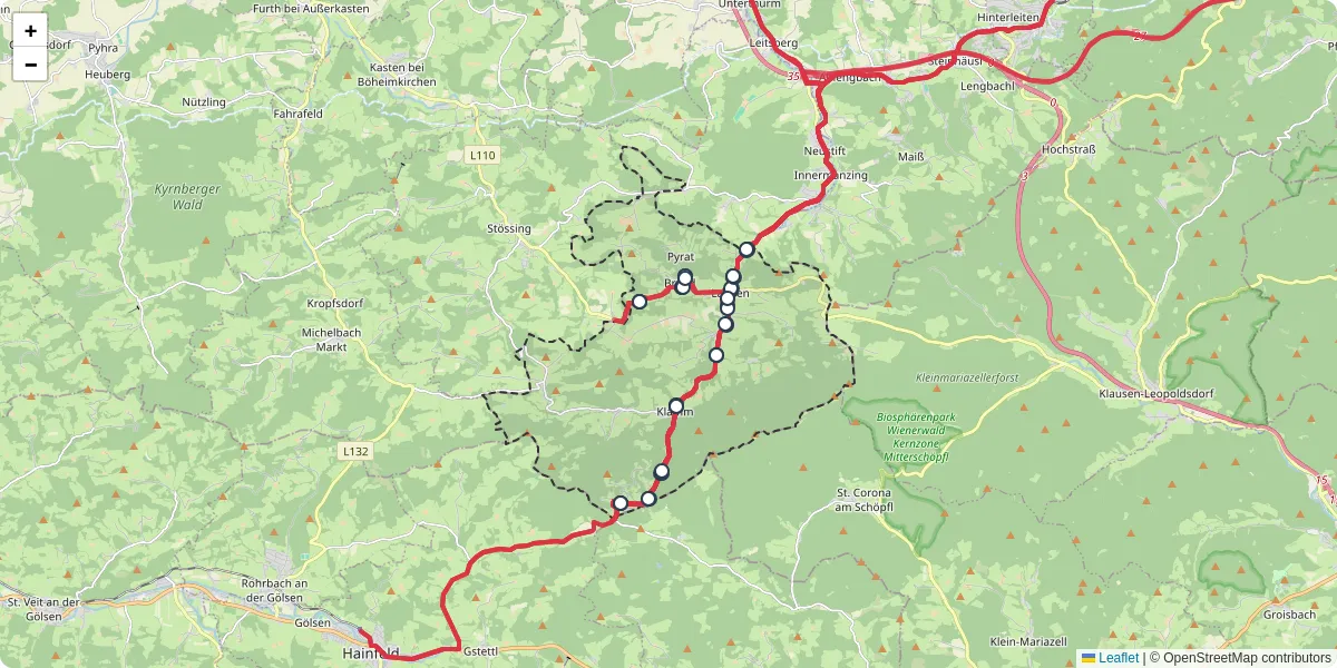 Nahverkehrsnetz in brand-laaben, Österreich - Buslinien, Haltestellen und Verbindungen auf der Karte