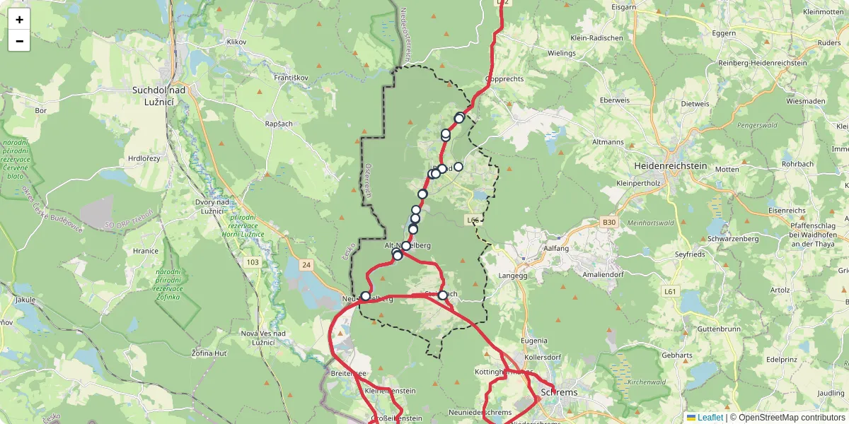 Nahverkehrsnetz in brand-nagelberg, Österreich - Buslinien, Haltestellen und Verbindungen auf der Karte