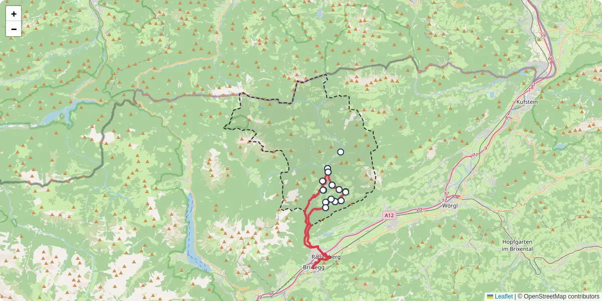Nahverkehrsnetz in brandenberg, Österreich - Buslinien, Haltestellen und Verbindungen auf der Karte