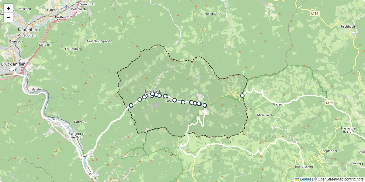 Nahverkehrsnetz in breitenau-am-hochlantsch, Österreich - Buslinien, Haltestellen und Verbindungen auf der Karte