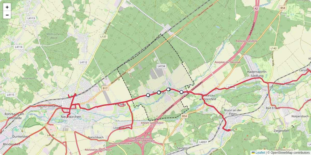 Nahverkehrsnetz in breitenau, Österreich - Buslinien, Haltestellen und Verbindungen auf der Karte