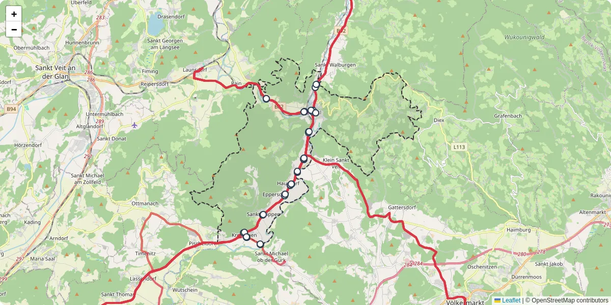Nahverkehrsnetz in bruckl, Österreich - Buslinien, Haltestellen und Verbindungen auf der Karte