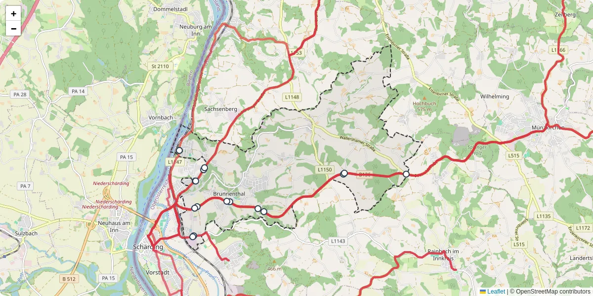 Nahverkehrsnetz in brunnenthal, Österreich - Buslinien, Haltestellen und Verbindungen auf der Karte
