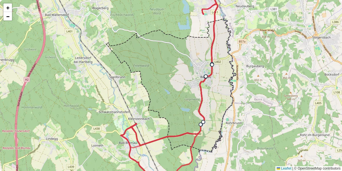 Nahverkehrsnetz in burgau, Österreich - Buslinien, Haltestellen und Verbindungen auf der Karte
