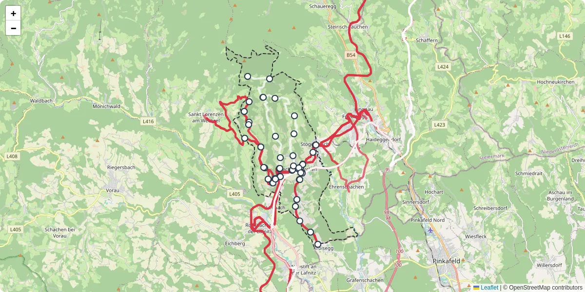 Nahverkehrsnetz in dechantskirchen, Österreich - Buslinien, Haltestellen und Verbindungen auf der Karte