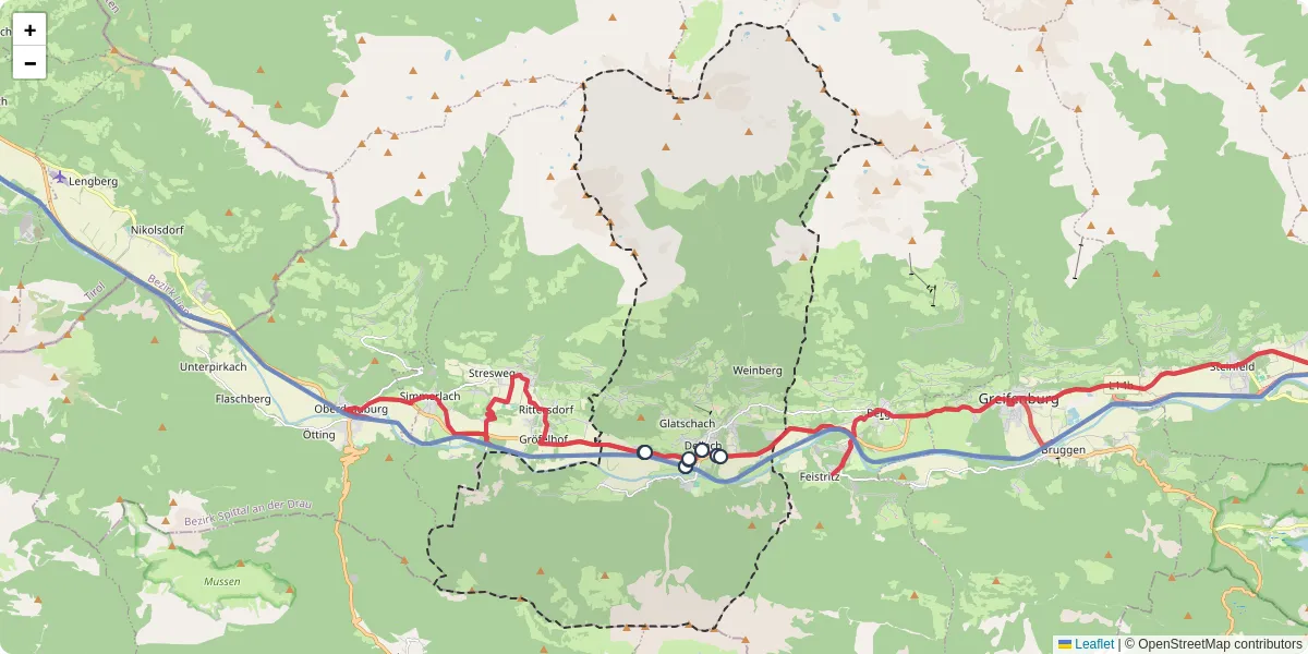 Nahverkehrsnetz in dellach-im-drautal, Österreich - Buslinien, Haltestellen und Verbindungen auf der Karte