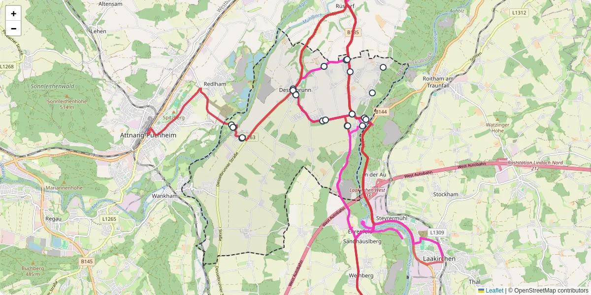 Nahverkehrsnetz in desselbrunn, Österreich - Buslinien, Haltestellen und Verbindungen auf der Karte