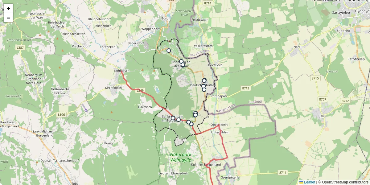 Nahverkehrsnetz in deutsch-schutzen-eisenberg, Österreich - Buslinien, Haltestellen und Verbindungen auf der Karte