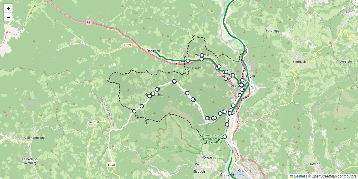 Nahverkehrsnetz in deutschfeistritz, Österreich - Buslinien, Haltestellen und Verbindungen auf der Karte