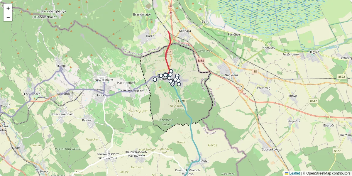 Nahverkehrsnetz in deutschkreutz, Österreich - Buslinien, Haltestellen und Verbindungen auf der Karte