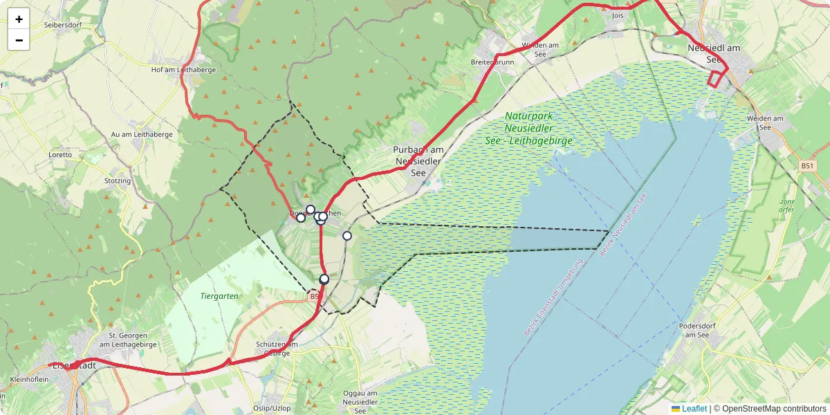 Nahverkehrsnetz in donnerskirchen, Österreich - Buslinien, Haltestellen und Verbindungen auf der Karte