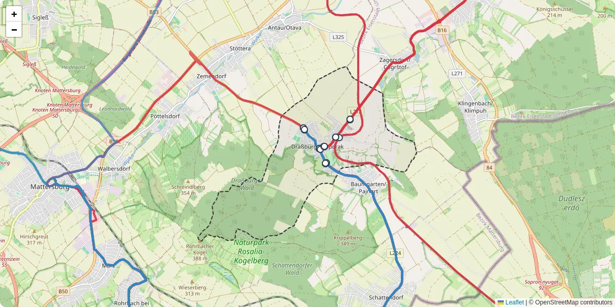Nahverkehrsnetz in draburgrasporak, Österreich - Buslinien, Haltestellen und Verbindungen auf der Karte