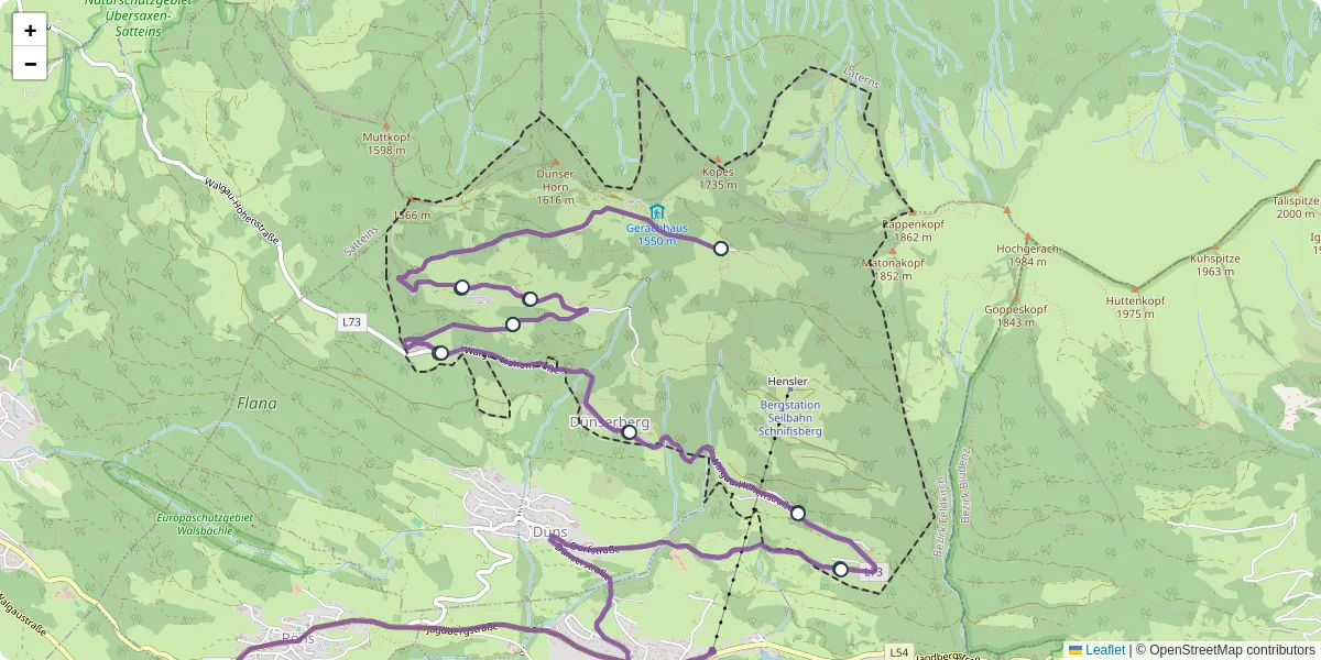 Nahverkehrsnetz in dunserberg, Österreich - Buslinien, Haltestellen und Verbindungen auf der Karte