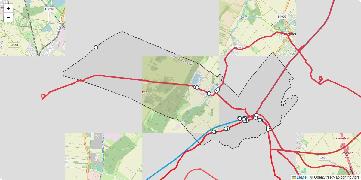 Nahverkehrsnetz in ebenfurth, Österreich - Buslinien, Haltestellen und Verbindungen auf der Karte