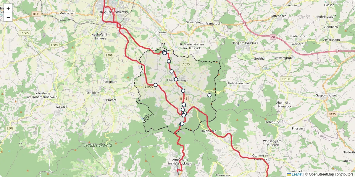 Nahverkehrsnetz in eberschwang, Österreich - Buslinien, Haltestellen und Verbindungen auf der Karte