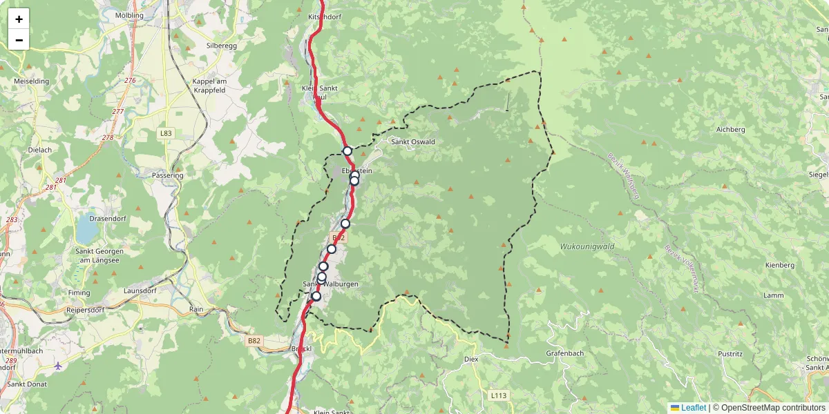 Nahverkehrsnetz in eberstein, Österreich - Buslinien, Haltestellen und Verbindungen auf der Karte
