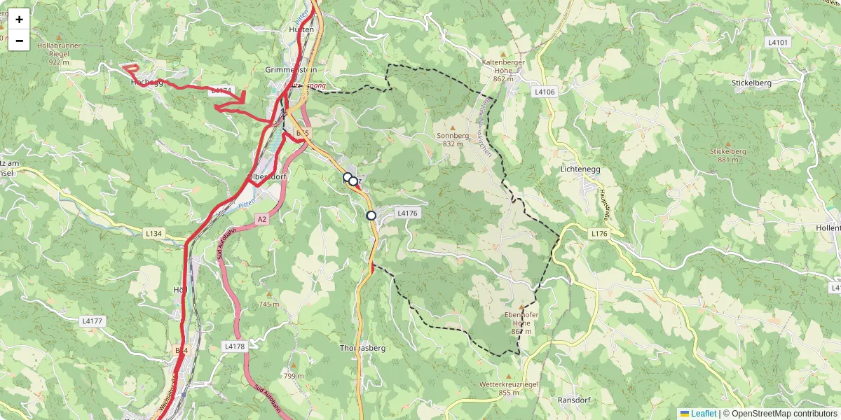 Nahverkehrsnetz in edlitz, Österreich - Buslinien, Haltestellen und Verbindungen auf der Karte