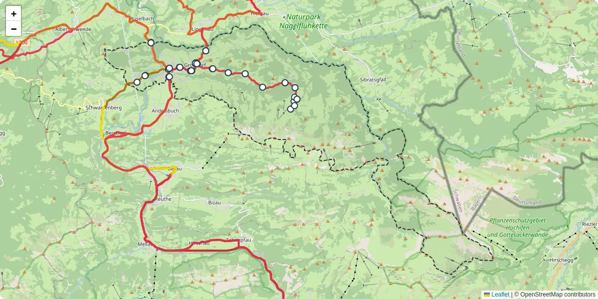 Nahverkehrsnetz in egg, Österreich - Buslinien, Haltestellen und Verbindungen auf der Karte