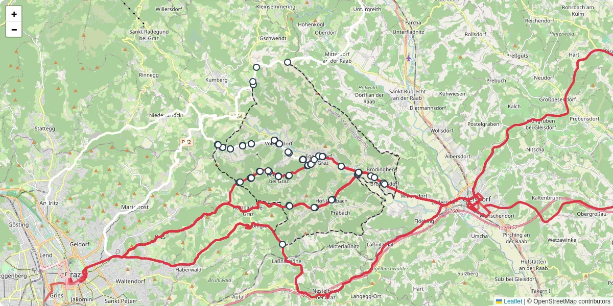 Nahverkehrsnetz in eggersdorf-bei-graz, Österreich - Buslinien, Haltestellen und Verbindungen auf der Karte